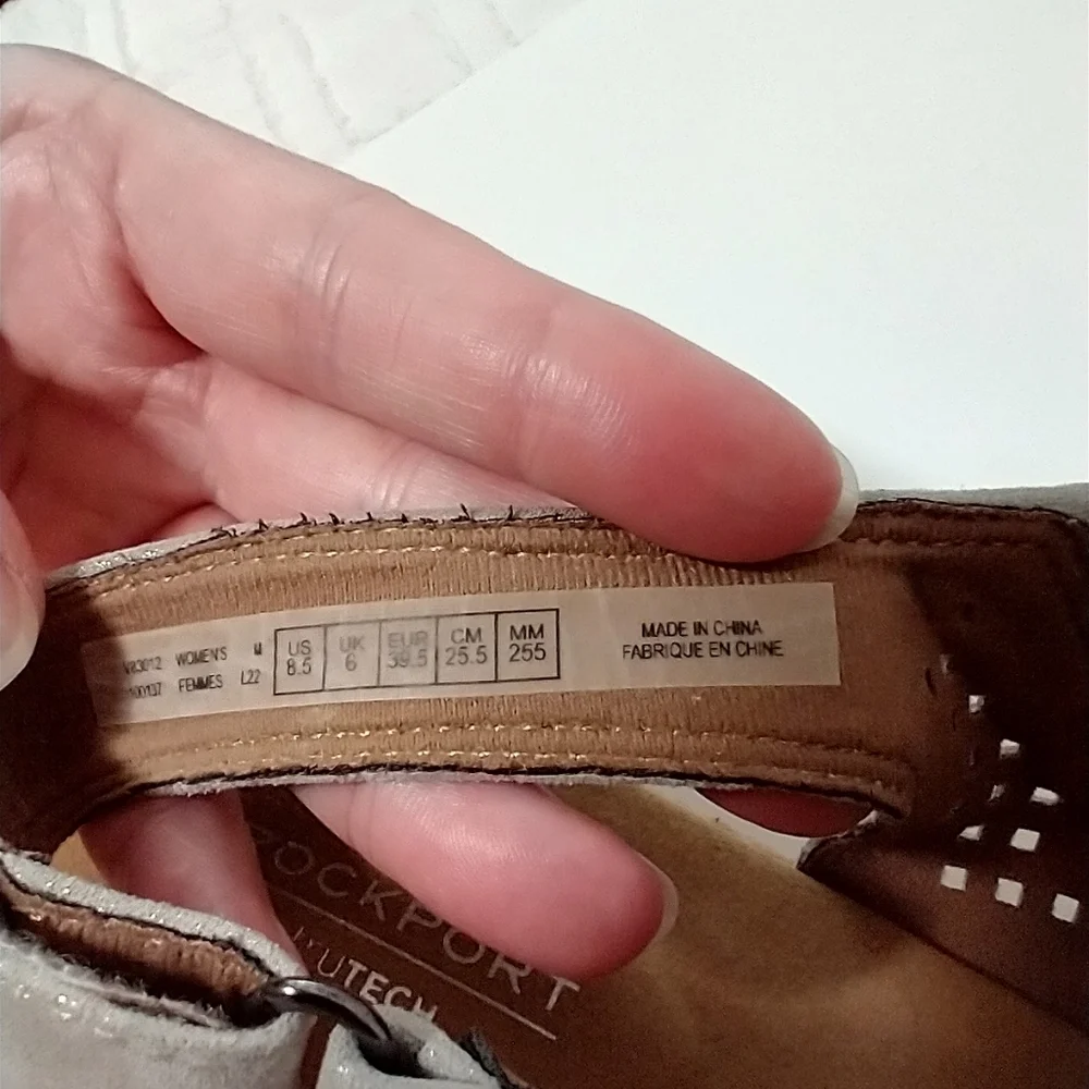 Rockport Briah Perforated Slingback Wedge, Silver Metallic Leather,‎ Size 8.5